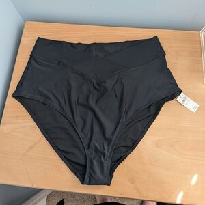 High-Waisted Black Cross-Over Bikini Bottoms